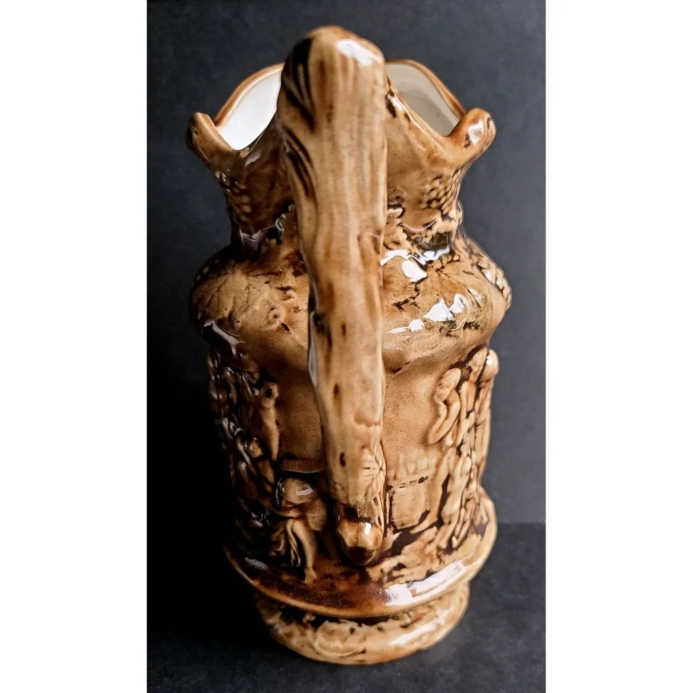 Vintage Ceramic Bacchus Relief Pitcher Figures Dancing‎ Scene Majolica Signed